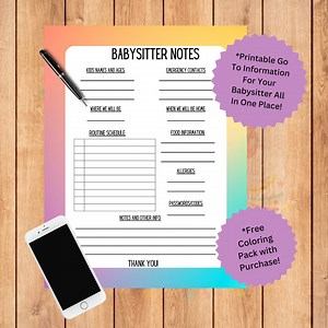 Babysitter Notes Form Information for Caregiver Babysitter Checklist Emergency Contacts Nanny Notes Printable Kid Basics - Etsy Australia