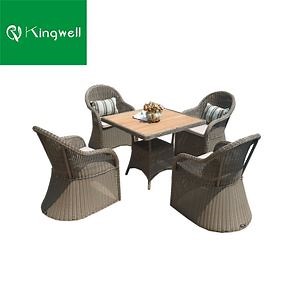 [Hot Item] Garden Wicker Furniture Round Table Rattan Dining Set with Cushions