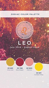 Leo: The lion of the zodiac! 🦁♌️️️️️️️They are the natural leaders of the zodiac—bubbling with warmth, confidence, and adventurous nature. Golden hues and warm, fiery colors are perfect for your sun-ruled sign. ☀️️️️️️️️ Leos, what do you think of this bold color selection from Sherwin-Williams? | Five Star Painting