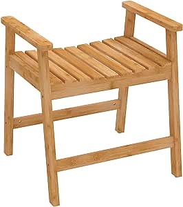 Zhuoyue Bamboo Shower Bench Chair - Waterproof Shower Chair Bench Seat Stool with Arms for Bathroom