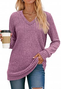 Fantaslook V Neck Long Sleeve Shirts for Women Dressy Casual Fall Tops Lightweight Tunic Pullover Fashion Clothes