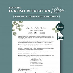 Funeral Resolution Letter, Memorial Resolution, in Loving Memory, Memorial Service Letter Template, Church Funeral Template, Grieving Ltter - Etsy