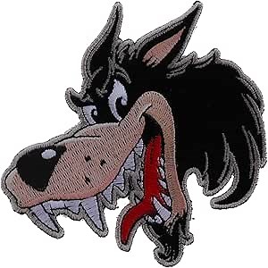 Small Cartoon Wolf Patch - 4x4 inch. Embroidered Iron on Patch (P3899)