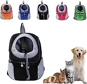 Dog Backpack Carrier, Hiking Outdoor Pet Carrier Backpack, Dog Carrier Adjustable Backpack, Puppy Pet Front Pack with Breathable Head Out Design (Black,M)