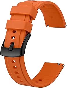 BISONSTRAP 20mm Silicone Watch Bands, Flexible Rubber Watch Straps for Men and Women, Orange with Black Buckle