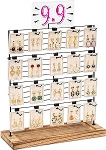 Miratino Earring Display Stands for Selling, Wood Jewelry Display for Selling with 20 Removable Hooks, Earring Rack Display Holder Stand for Earring Cards, Keychains, Bracelets (Brown)