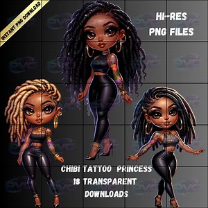 Chibi schwarze Mädchen Tattoo PNG Bündel | Edgy Clipart (digitaler Download) - Etsy.de