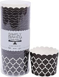 Simply Baked Large 5 Ounce Disposable Paper Baking Cups, 20 Pack of Cupcake Muffin Wrappers for Baking or Party, Treats, Candy, and Snack Cups, Black Quadrafoil
