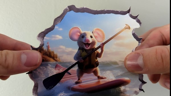 Stand-Up Paddleboard in Mouse Hole Decal - Mouse Hole 3D Wall Sticker