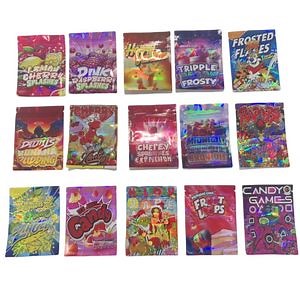 [Hot Item] July Newest Holographic Exotic Zip Lock Mylar Bags 1g 3.5g 7g 1oz 16oz Smell Proof Resealable Pet Packaging Mylar Bag with Zipper