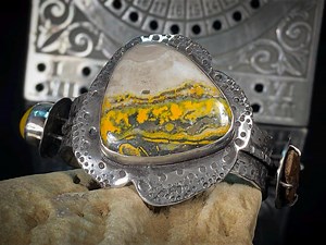 Oxidized Sterling Silver Cuff: Yellow Jasper, Trilobite Fossil, Amber - Etsy