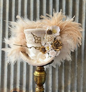Mini Top Hat, Steampunk Bride Mini Top Hat, Ivory and off White Flower Hat, Mad Hatter Hat, Steampunk Wedding Mini Hat, Medium Mini - Etsy