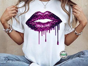 Purple Glitter Dripping Lips T-shirt – Trendy Graphic Tee for Women – Sparkly Lip Shirt – Cute Fashion Top – Y2K Aesthetic Shirt Gift - Etsy