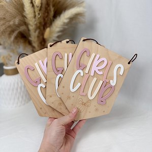 Girls Club Wooden Wall Banner | Kids Room Decor for Girls | Nursery Wall Sign | Playroom Banner | Wooden Hanging Sign for Girls - Etsy