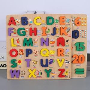 [Hot Item] Colorful Letter Digital Geometric Educational Wooden 3D Alphabet Number Puzzle Toy
