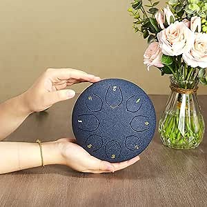 ZXZYHFTY Steel Tongue Drum, 6 Inch 8 Note Rain Chime Drum with Bag, Music Book, Drumsticks, Mallet Holder and Finger Paddles, for Camping, Meditation or Yoga .(Navy Blue)