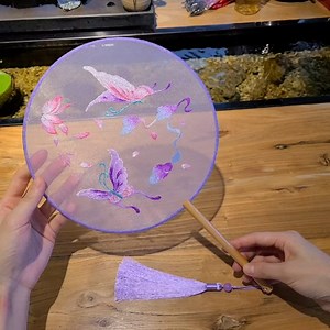 Chinese Embroidery Hand Fan (Pink Peach Blossom) Hand Fan Folded Hand Fan Ancient Fan Summer Female Chinese Style Hanfu Cheongsam Costume Embroidery Small Fan