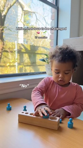 This montessori toy is perfect around 18 months old (w/caution for mouthing kiddos) to explore different perceptions of depth, dimensions, and develop problem solving skills! 🧩 These knobbed cylinders can be found in my storefront under ‘Toys: 12-18 months’ 🛍️ #18monthsoldbaby #18months #montessoritoddler #montessoritoys #toddleractivities | Pua Wyers SAHM