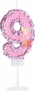 9 Candle for Birthday Cake Girl Princess Child Number 9 Birthday Candle with Pink Sequins Sweet Butterfly for 9th Birthday Butterfly Theme Party Decorations…