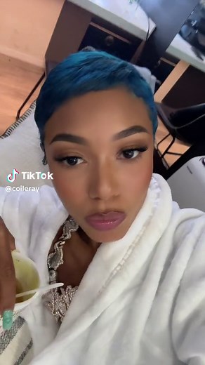 Fashionable Blue-Haired Look in Modern Room