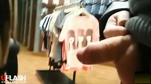 flashing sales girl in store (blind reaction)