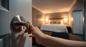 Hand Opening Hotel Room Door Handle Stock Footage - Video of entry, female: 440283096