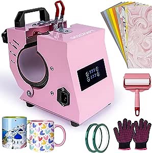 Mug Heat Press Machine,GO2CRAFT Dual Pressure Regulation Protable Mug Press Transfer for 10-15OZ Straight Sublimation Blanks Skinny Tumbler, Cup Press with Tape, Mug, Gloves, Sublimation Paper