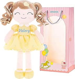 Gloveleya Personalized Curly Dolls - Add Your Name Cute Custom Yellow Doll for Girls Custom Soft Plush Doll Gift