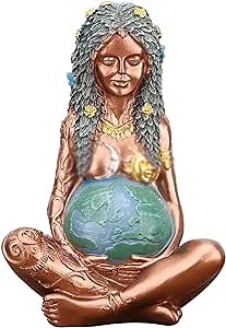 orenm Mother Earth Statue,6" H Goddess Statue,Gaia Statue,Fertility Nature Gaia Goddess Statue, Wiccan Altar Table Supplies,Moon Goddess Statue Ornament,Natural Resin Statue