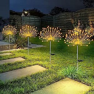 4 PCS Solar Firework Light, Outdoor Solar Garden Decorative Lights 120 LED Powered 40 Copper Wires String DIY Landscape Light for Walkway Pathway Backyard Christmas Decoration Parties (Warm White)