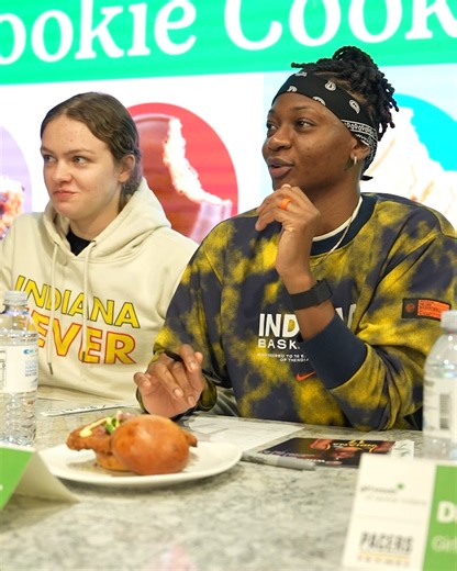 Erica Wheeler and Grace Berger were celebrity judges for the Girl Scout Cookie Cook-Off! chefs were tasked with creating dishes inspired by the famous Girl Scout cookies and judged based on their creativity and presentation. | Indiana Fever