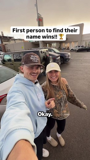 First person to find their name wins!! 🏆 #scavengerhunt #couple #coupleschallenge
