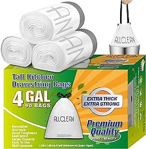 4 Gallon Trash Bags Drawstring, Small Kitchen Garbage Bags Wastebasket Ultra Strong for Bathroom,Office,Kitchen,Bedroom,Office Trash Can