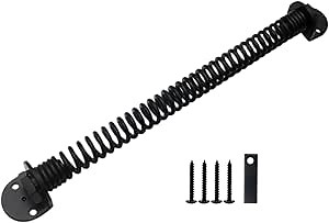 14" Gate Spring, Gate Hardware, Self Closing Outdoor Door Spring, Automatic Gate Closure Hardware, for Wooden and Vinyl Fence, Screws Include, Black