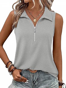 Womens Summer Blouses Comfort Soft Sleeveless Casual Tank Tops Office Work Tank Light Gray Polo Shirts Size L