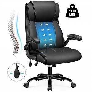 COOLHUT Big and Tall Office Chair 350LBS, Comfy Heavy Duty Executive Desk Chair with Adjustable Lumbar Support, Higth Back Computer Home Office Chair with Padded Flip -up Arms, Black