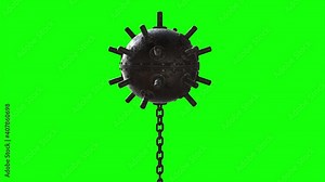 4k 3d rendering on the green screen . Naval underwater mines. Explosive bombs floating