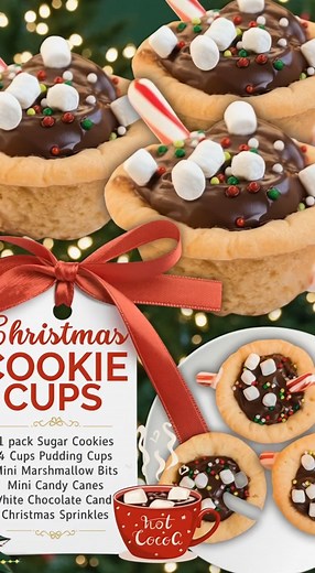 HOT CHOCOLATE COOKIE CUPS! 1 pack Sugar Cookies 4 Cups Pudding Cups Mini Marshmallow Bits Mini Candy Canes White Chocolate Candy Christmas Sprinkles | Alexander Jai