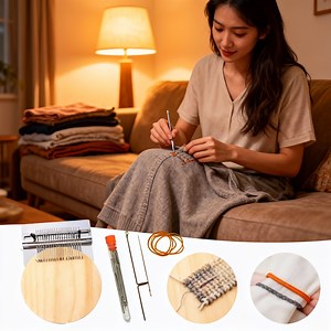 Darning Loom Kit, Patchmaker Loom for DIY Weaving Arts, Portable Sewing Kit for Mending Clothes and Creating Custom Patches(21 Needles)