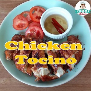 Chicken tocino is a popular chicken dish made by frying marinated chicken breast pieces. with a marinade made with pineapple juice, banana ketchup, sugar, salt, pepper. Chicken tocino is a modified version of the classic pork tocino and is cured in an all-natural sweet and fruity marinade resulting to a sweet, tangy and smokey taste. Serve it with garlic fried rice and chopped tomatoes on the side for the best tocilog breakfast! Find true love with chicken tocino! written recipe AT https://yummy