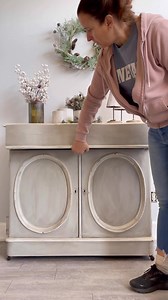 6.5K views · 100 reactions | Just listed! This gorgeous antique buffet is painted with Shackteau Interiors Milk Paint in Coastal Fog and Shell White. It has a distressed old world finish and a white marble top. The inside features shelving and doors with new push to open latches. The top drawers opens for added storage. It measures 43.25”w x 18.25”d x 39”h. | Shackteau Interiors | Facebook