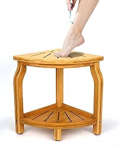 Shower Foot Rest 17 in - Shower Stool for Shaving Legs, Corner Bathroom Bench Suitable for Small Shower Spaces - Bath Seat, Spa Foot Rest Shaving Stool Corner, Shower Benches for Inside Shower.