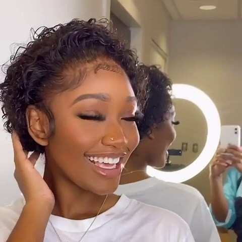 Short Pixie Cut Curly Wig Short Bob 13X4 Lace Front Virgin Brazilian Human Hair Wig 180% Pix Style For Pre Plucked Cheap Remy Hair Wig for Women