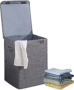 Laundry Hamper with Lid, Foldable Laundry basket with Handles, 38L Dirty Clothes Hamper for Bathroom, Bedroom, Closet, Nursery, Durable Storage Basket for Laundry, Toys, Clothing Grey