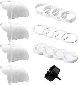 DIY Chicken Feeder No Waste - Automatic Chicken Feeders Ports Fit for Buckets Barrels Bins, Rain Proof Gravity Fed Kit PVC Poultry Feeder 4 Ports with Hole Saw for Chicken Supplies