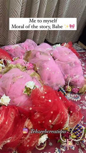 Favours |Invites |Hampers| Custom Orders on Instagram: "Moral of the story Babe 🫶🏻🎀✨ Alhmdulillah for everything and thank you everyone for trusting us❤️ @tehzeebcreations Order Now WhatsApp: 9911304052 We made solutions with ❤️ #smallbusiness #strong #pholoonkichadar #wedding #indian #shadi #bride #ashe #moral #story"