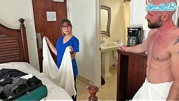 The Naughty Hotel Maid and the Thick Cock Surprise: From Towel Drop to Creampie Tease and Cum on Tits