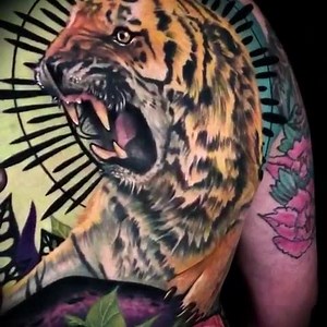 And the finished video! . My take on a Japanese style piece, not traditional Japanese at all but that wasn’t the intent for the client or myself. | Liz Cook Tattoo