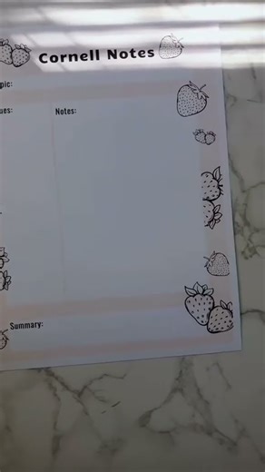Pink Strawberry Cornell Notes 📝 | Cute Printable for Organized Studying