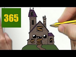 HOW TO DRAW A HAUNTED HOUSE CUTE, Easy step by step drawing lessons for kids